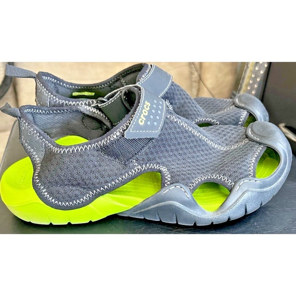 Crocs Swiftwater Fisherman Deck Sandals Closed Toe Black/Lime Men's US Size 9